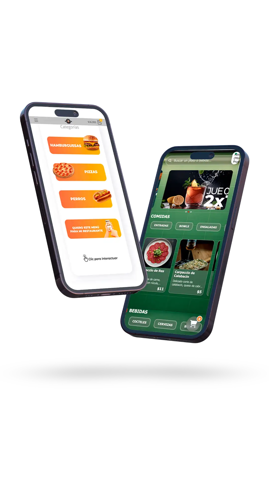 Mockup de menú digital en un teléfono